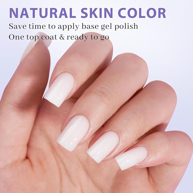 BTArtboxnails Square Gel Nail Tips Short - Pre Colored Milky White Soft Gel Nail Tips, Milky White Press on Nails, Natural XCOATTIPS