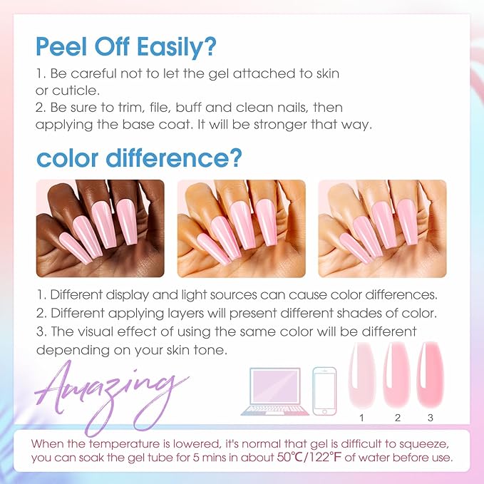 ROSALIND Poly Nail Gel, 6 Colors 0.34 oz/10 ml Poly Extension Gel Pink Blue Green Nail Enhancement Strong Builder Hard Gels for French Manicure Home Salon Design, Need U V/LED Lamp