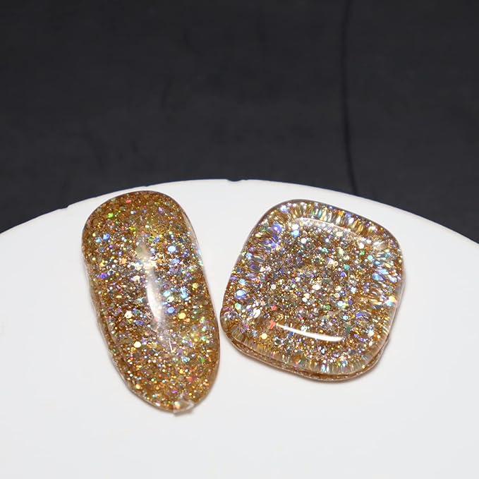 FZANEST Glitter Gel Nail Polish Led UV Gel Polish Sparkle Color Soak Off Nail Art (Diamond light gold)