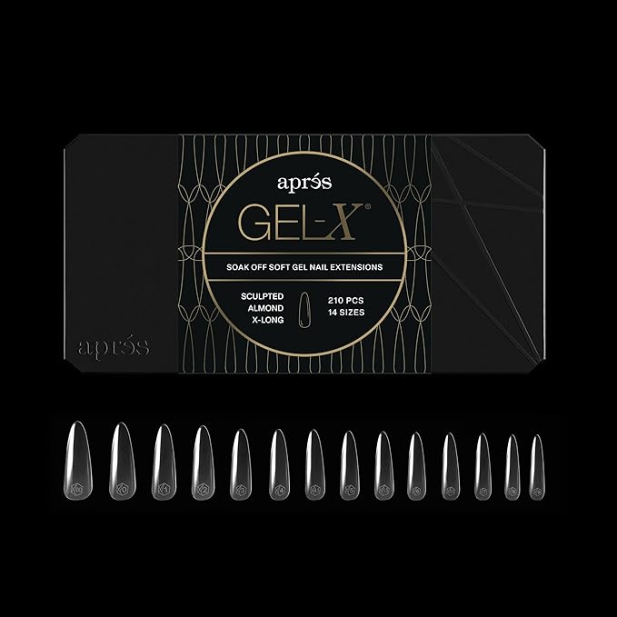 Aprés Gel-X® Almond Box of Nail Tips | 280 Gel-X Tips, Soft Tips, 14 Sizes 00-9 | Half-sizes Included (Sculpted Almond Extra Long, 280 Count)