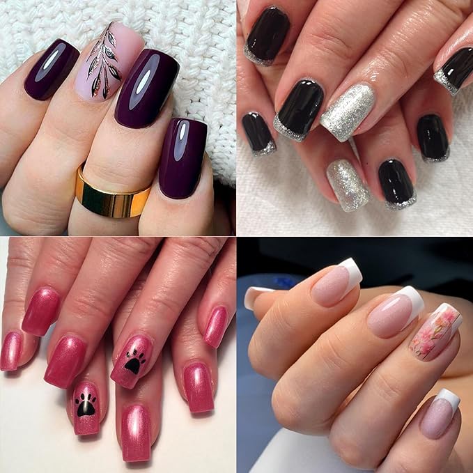 AddFavor Square Press on Nails Medium, 576pcs Square Fake Nails Full Cover Glossy Medium Nails Press on Acrylic False Nail Tips 24 Colors for Women