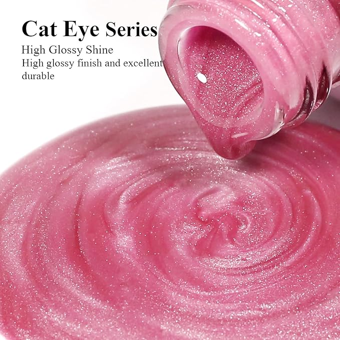 Imtiti Cat Eye Gel Nail Polish, 15ml Jelly Pink Glitter Cat Eye Gel Polish With Magnet Magnetic Crystal Holographic Galaxy Sparkly Soak Off UV Led Manicure