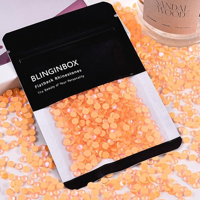 Blinginbox Flatback Rhinestones Round Gems, 1440pcs Luminous Series Glass Stones Neon Gems Non Hotfix Crystal Rhinestones for Nail Charms Crafts Clothes Tumblers,Living Coral AB Luminous,SS16.