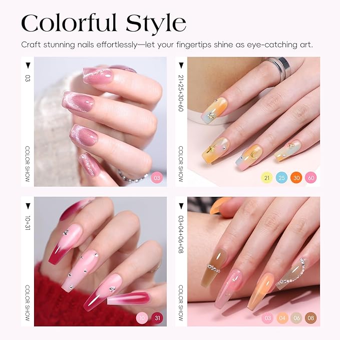 COSCELIA 67PC Two-Type Gel Nail Polish Kit with U V Light, 25pcs Gel Polish with 15 Colors Poly Extension Gels for Beginners with Everything Glitter Decorations French Manicure Gifts for Women