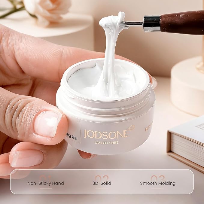 JODSONE White 3D Gel Nail Art Sculpting Gel Non-Sticky Molding Gels for Nails Solid U V LED Soak Off Gels Polish for Carving Molding and Building