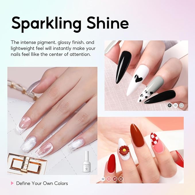 PEACECOLOR Gel Nail Polish Kit with U V Light 82PCS, 56 Colors Gel Polish Set with Cat Eye Gel Nail Polish 4Pcs Glossy/Matte/Glitter Top Base Coat Rhinestones Manicure Kit Gifts for Women Salon Home