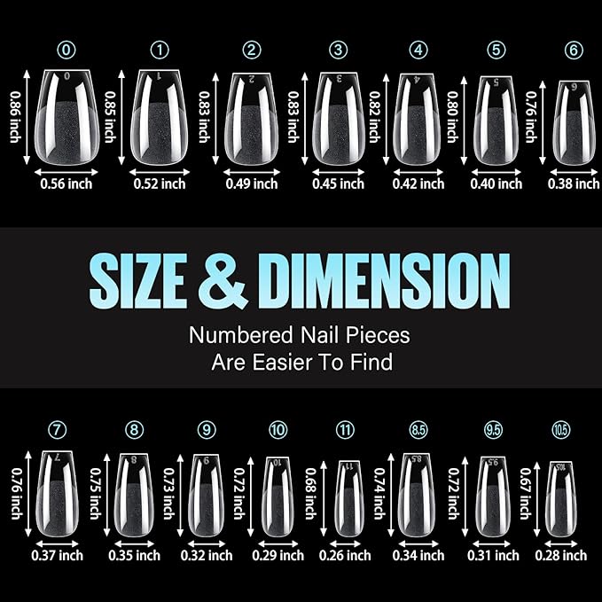 TOMICCA Medium Coffin Nail Tips, 240Pcs Half Matte Nail Tips, 15 Sizes Gel Nail Extension Tips Set, Full Cover Pre Shaped Acrylic Fake False Nails for Beginner and Professional DIY Nail Salon