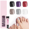 EBANKU Press On Toenails Short Square, 180 Pcs Cat Eye French Toe Nail Tips False Toenails 15 Sizes Press On Nails Purple Red Black White Full Cover Nail Tips with Nail Glue for Nails DIY Salon Home