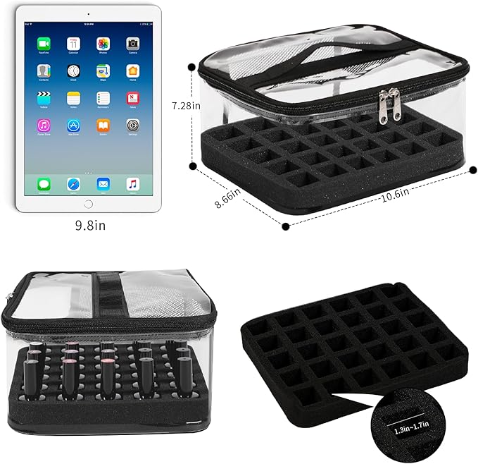 Beloving Nail Polish Organizer Bag Holds 30 Bottles (15ml/0.5 fl.oz) Portable Supplies Organizer Handbag for Manicure Tools, Portable Nail Supplies Kit Organizer Carrying Case (Black)