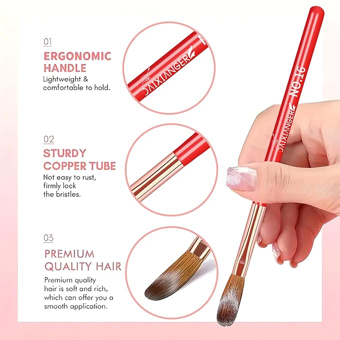 5Pcs New Year Acrylic Nail Art Brush Set -Size 4/8/10/12/16, Red Handle Nail Brushes for Acrylic Application Powder & Nail Extension, 3D Nail Carving Tools for DIY Home Salon Manicure