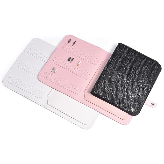 Nail Drill Bits Holder Portable PU Leather Nail Drill Bit Storage Bag 84 Holes Nail Bits Displayer Organizer Large Space Snake Print Nail Drill Bit Organizer (Drill Bits Not Included) (Pink)