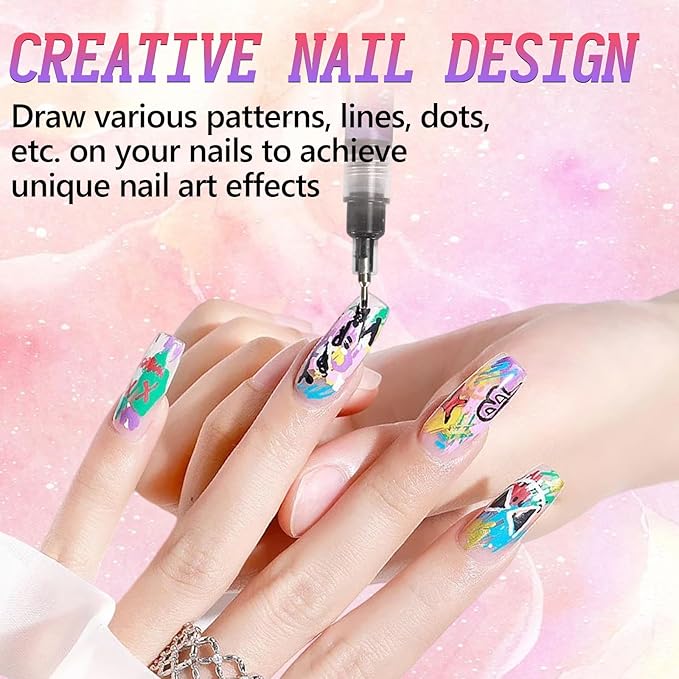 12 Color Nail Art Pens Set,Nail Art Markers Polish Pen,3D Quick-Dry Nail Polish Pens,Drawing Painting Liner Brush for Graffiti Dotting Drawing Painting Point Liner DIY