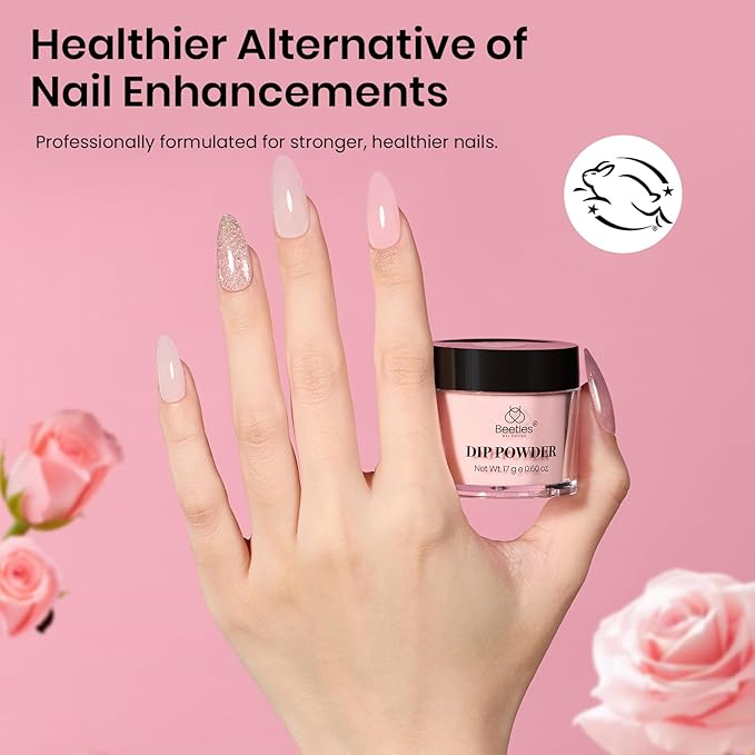Beetles Dip Powder Nail Kit, All Season Nude White Pink Glitter 4 Colors Dipping Powder with with Base Top Coat Activator and Tools for French Nail Art, Easy DIY Home Manicure Salon Blush Champagne
