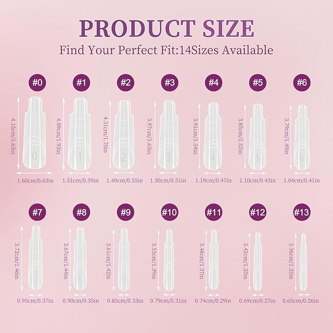 280Pcs Sandwich Dual Nail Forms - 14 Sizes Oval Shape for Builder Gel, Reusable Full Cover Nail Extension Molds for Professional Salon & Home DIY