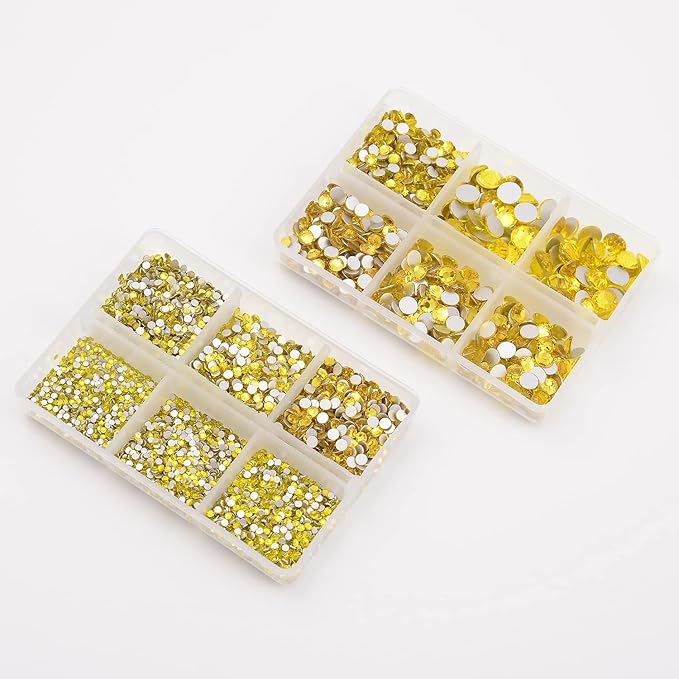 NCB 8000pcs Non Hotfix Rhinestones 10 Sizes Flatback Crystal Glass Rhinestones with Tweezers and Picking Pen for Nail Art Clothes Bags Phone Decorations Crafts DIY (021 Citrine Mix SS3-SS30)