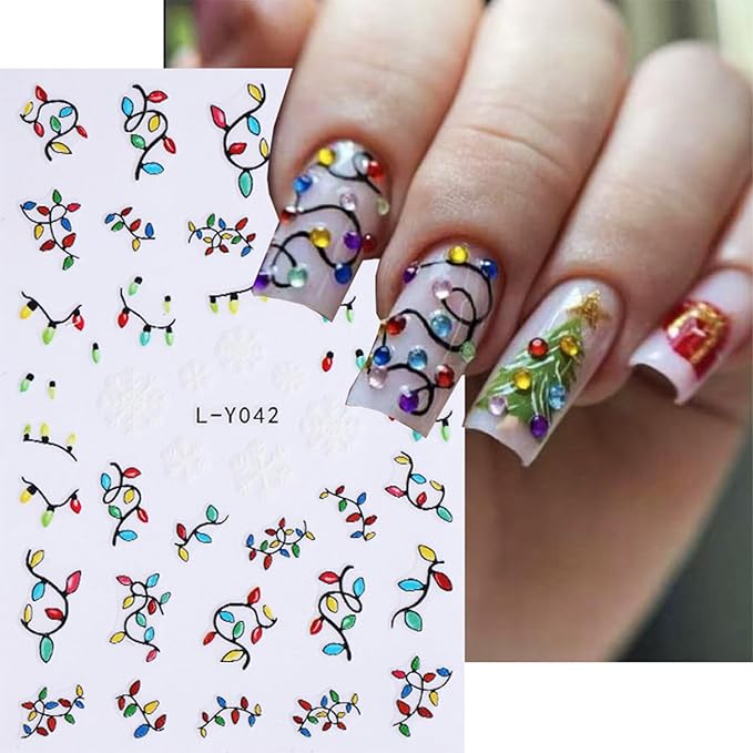 Christmas Nail Stickers for Nail Art Cute Santa Claus Xmas Nail Art Stickers Colored Lights 5D Embossed Winter Nail Decals 3D Self-Adhesive Nails Supply Manicure Sliders for Nails Decoration 6 Sheets