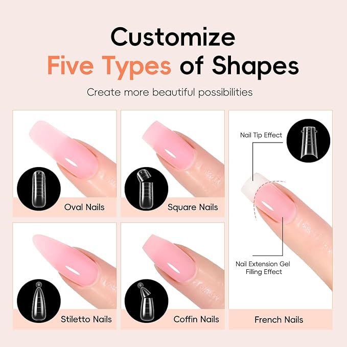 PEACECOLOR 24Pcs Poly Nail Gel Kit with U V light 6 Colors Clear Pink Nude Poly Nail Extension Gel with Glossy/Matte Top Coat Nail Rhinestones Starter Kit DIY Home Gifts for Women