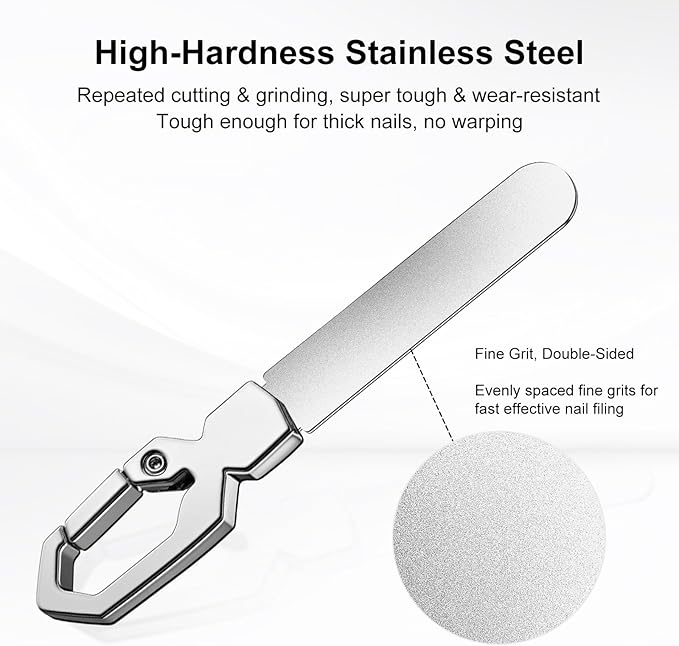 Keychain Metal Nail File for Natural Nails, Stainless Steel Fingernail & Toenail Shaping Tool for Men & Women, Keychain Design Durable & Portable for Home & Travel (Silver)