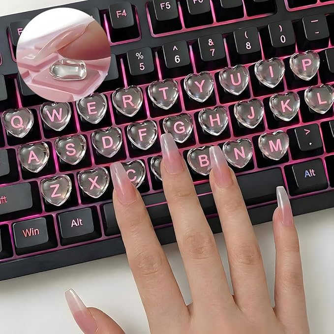 110pcs Keyboard Bubbles for Long Nails, Raised Glass Heart Key Covers, No-Residue, Reusable, Easy to Apply, Universal Keyboard Stickers for Desktop Keyboards, External Keyboards, Calculators
