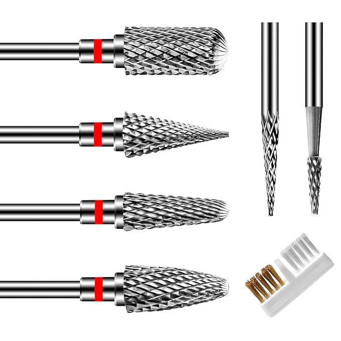 CGBE Nail Drill Bits, 6 Piece Nail Drill Bit Grinding Heads Carbide Machine Accessories for Manicure Remove Acrylic or Hard Gel Polygel, 3/32 Inch Professional Bits for Nail Cutter - Fine