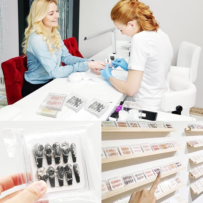Daily Treasures 10Pcs Press on Nail Boxes, Double Layer Press on Nail Storage, Transparent Acrylic Press on Nail Case with Tape and Storage Bags for Fake Nail,Nail Display