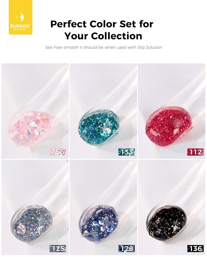 BURANO Poly Extension Gel Nail Kit, 6 Colors Nail Poly Nails Builder Gel Set for Beginner & Professional Using, DIY Starter Kit Nail Art Gift (glitter)