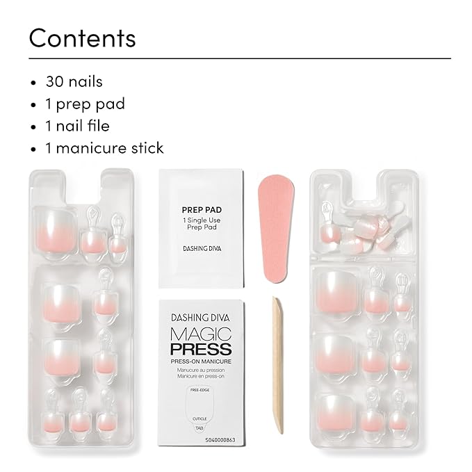 Dashing Diva Magic Press Pedicure Set - Cupids Bow - Press On Nails - Long Lasting Gel - Lasts Up to 10 Days - Summer Gel Set - 4-Piece Pedicure Kit with 24 Nails