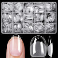 300pc Extra Short Oval Nail Tips, Soft Gel Nail Tip XS Fake Nails Oval Artificial Fingernail, 15 Sizes Full Cover Clear Press on Nail Short Acrylic Nails Tips for Nail Extension, Press Nails Making