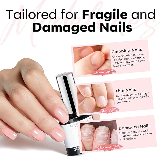 modelones Builder Rubber Gel Base Coat for Nails, Nude Pink Glitter Rubber Base Gel Nail Polish for Strengthen Apex Building Extension Protect Weak Nails Long Last U V Manicure Gift for Women