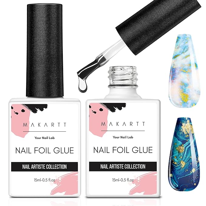 Makartt Nail Foil Glue Gel for Nail, Foil Gel Transfer for Nails Art Stickers Strong Adhesion Foil Transfer Gel Soak Off Nail Foil Kit Gel Nail Glue Manicure Salon DIY UV Lamp Required 15ML 2pcs