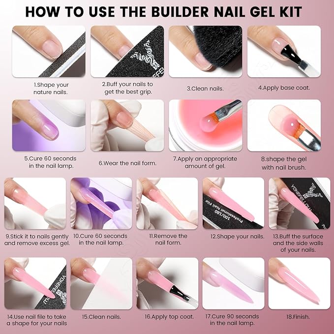 50g Builder Gel for Nails, Long-Lasting Soak-Off Nail Extension Gel for Beginners & DIY Home Salon Manicure(YMH11-Red)
