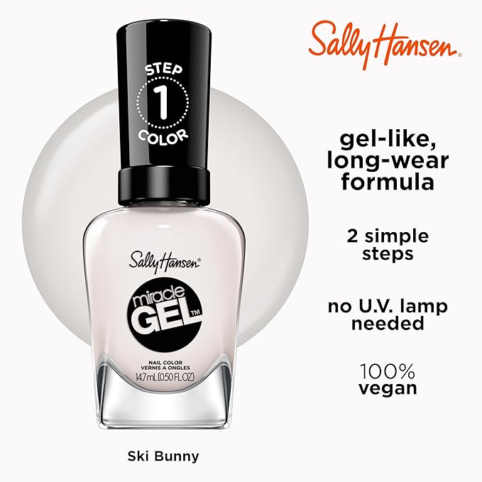 Sally Hansen Miracle Gel Salon Quality Nail Polish | Gel-Like Formula, Two-Step System, No UV Light Needed, Long Lasting | Sheer, Glossy | 230 Ski Bunny | Off White Nail Polish