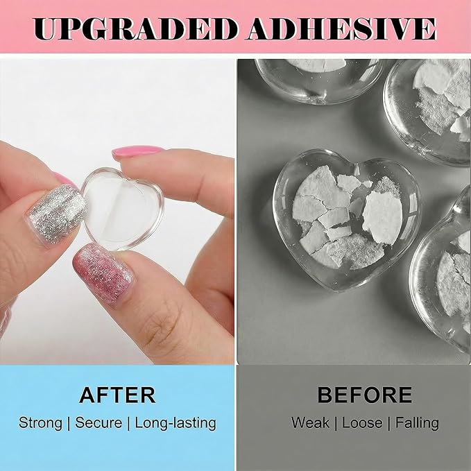 60pcs Keyboard Bubbles for Long Nails, Ergonomic Height Raised Glass Heart Key Covers, No-Residue, Reusable, Keyboard Stickers for Desktop Keyboards, External Keyboards, Calculator