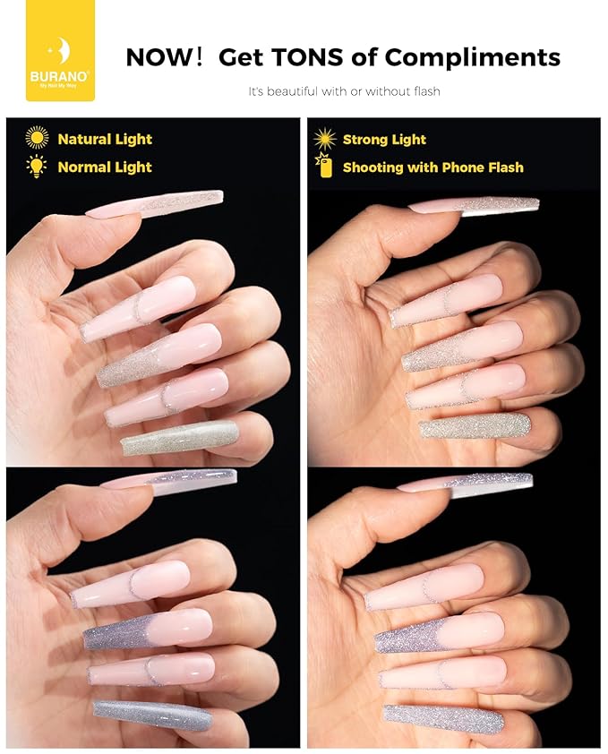BURANO Holographic Gel Nail Polish Liner Nail Art Polish, Silver Gold Reflective Glitter Painted Gel Nail Design Polish 2 Bottle 8ml, Build in Thin Nail Brush Curing Required LX13 LX27