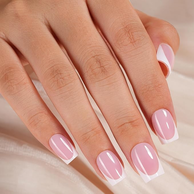 Vansiho French Gel Nail Tips, Pink 150Pcs Short Square Soft Gel Nail Tips, French Tips Press on Nails, Fake Nails for Nail Art DIY 15 Sizes