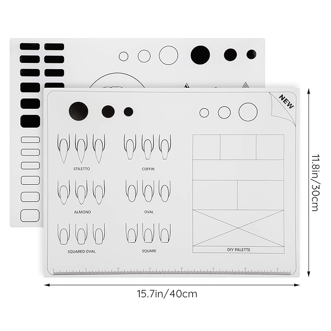 Segbeauty Acrylic Nail Training Mats, 2pcs 16" DIY Silicone Flexible Nail Art Stamping Mats,Nail Gel Polish Coloring Practice Pad, Workspace Manicure Mat Template Sheet, Foldable Table Cover Pad Tool