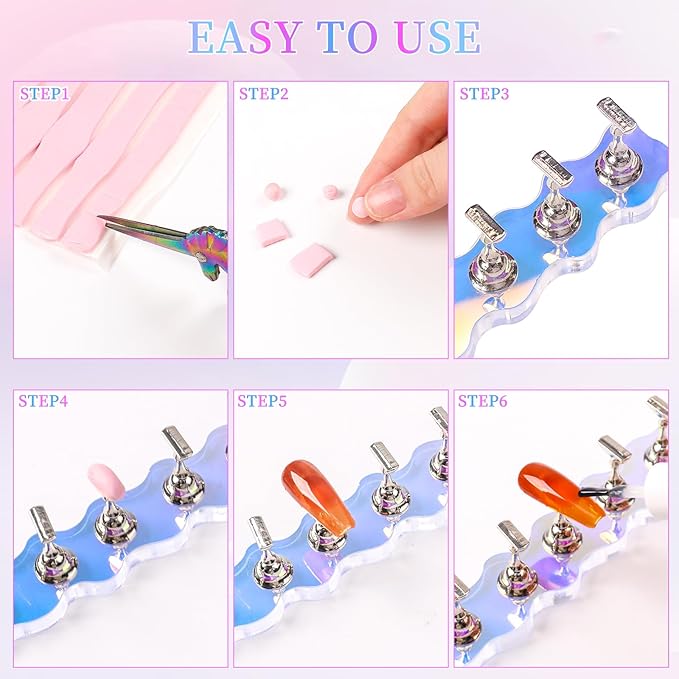 ANGNYA Nail Stand for Press on,2 Set Aurora Nail Holder for Painting Nails Press on Nail Stands with 96 Pcs Reusable Sticky Putty for Nail Art Display Home & Salon Use
