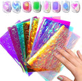 DANNEASY 11 Sheets Aurora Nail Foil Laser Stickers Foil Laser Nails Art Stickers Glass Paper Nail Art Sticker Iridescent Decals Glass Paper Nails Wraps 3D Holographic Foils for Women Girls