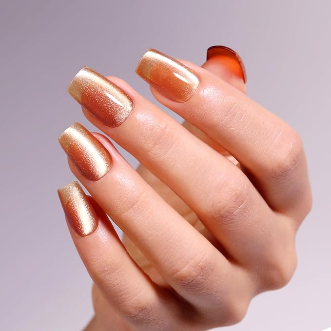 Imtiti Cat Eye Gel Nail Polish, 15ml Nude Brown Crystal Glitter Cat Eye Gel Polish With Magnet Magnetic Holographic Galaxy Sparkly Soak Off UV Led Manicure