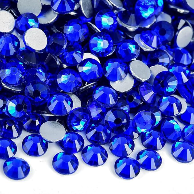 Blinginbox Sapphire Flatback Rhinestones for Bedazzling Round Glass Gems for Nails Art and Crafts 2880pieces Mixed SS6-20,0.07-0.18inches