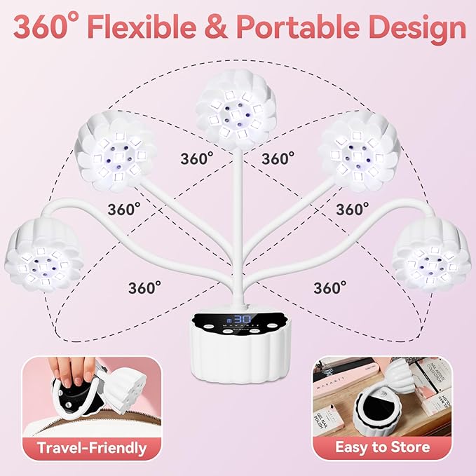Makartt UV LED Nail Lamp - Gooseneck 34mW/cm² Flash Cure Lamp Rechargeable UV Light for Gel Nails with 4 Times & Auto Sensor USB Cordless Fast Curing Nail Art Design for Salon Home DIY (White)