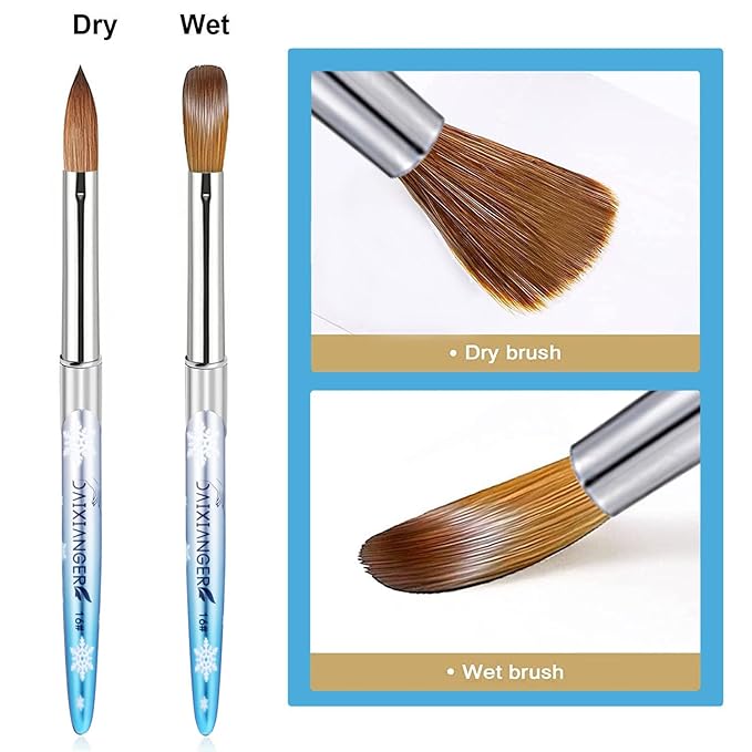 5PCS Snowflake Acrylic Nail Brush Set - Size 8/10/12/14/16 Brushes for Acrylic Powder Application, 3D Carving & Nail Art Extension, Blue Handle Nail Tools for DIY Home Salon Manicure