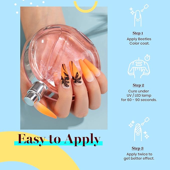 Beetles Orange Gel Polish - 1pc 15ml Bright Peach Coral Orange Gel Polish Color Soak Off UV LED Nail Lamp 15ml Gift for Women Vibrant Tangerine