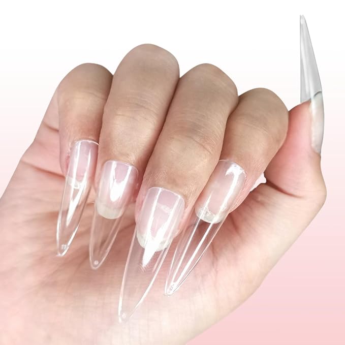 Allkem Soft Gel Nail Tips - 360 pcs XXL Stiletto Nail Extensions Kit - 12 Sizes Extra Extra Long Full Cover Nails - Clear (360 Pieces)