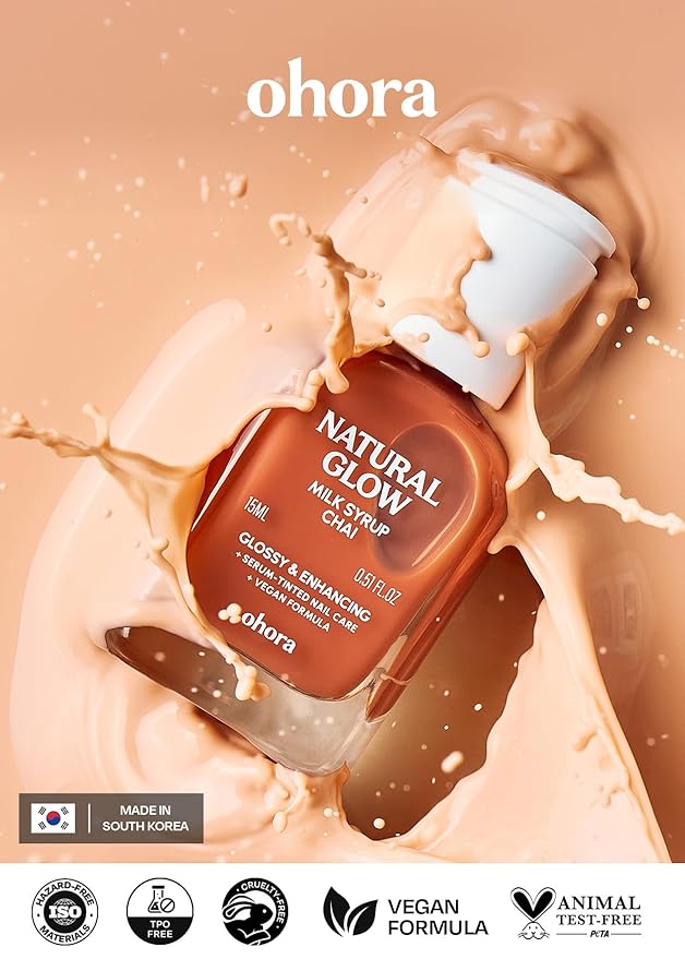 ohora Natural Glow Milk Syrup Nail Strengthener (Chai) - Tinted Nail Hardener for Brittle, Damaged Nails, Quick-Dry Glossy Finish, Nail Repair & Growth, 15 mL
