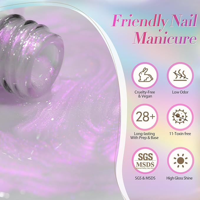 Born Pretty Pearl Gel Nail Polish, Shell Glimmer Shimmer Mermaid Glitter Chameleon Gel Polish Transparent Pearlescent Gel Polish Nail Art Manicure Varnish 6 Colors 7ml Collection Gifts
