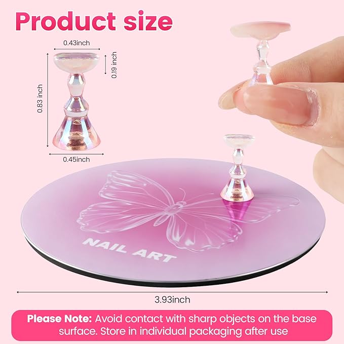 TADOPRO Nail Art Stand for Press Ons Fake Nail Tip Holder for Painting Nails Acrylic Nail Display Practice Kit with Magnetic Metal Base Nail Art Supplies Home DIY & Salon Use（pink01）