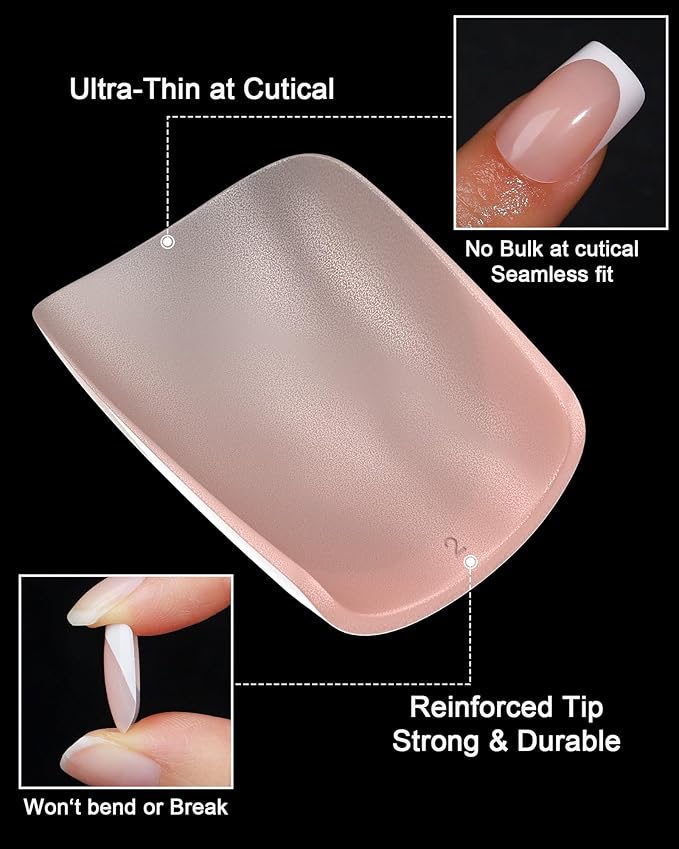 Press on Nails,French tip Short Square, 19 Sizes, 38 Pieces,Fake Nails with Brush-on Glue & Adhesive Tabs (Pink French Tip)
