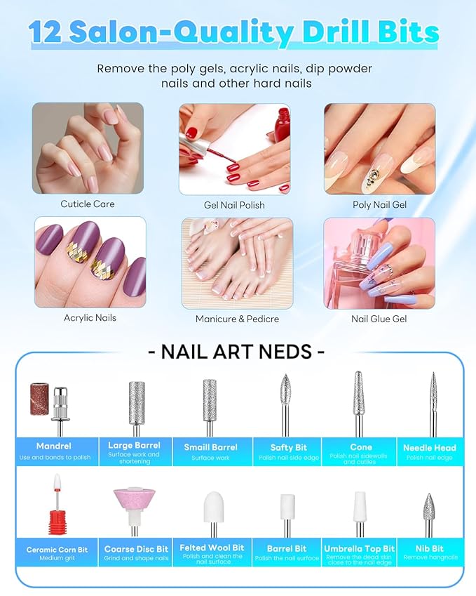 CozyZen Electric Nail Drill Professional: 45000 RPM Nail File Kit Machine with LCD Display, Hand & Foot Control Low Noise for Acrylic, Gel Nails, Manicure & Pedicure - Salon & Home Use (White Plus)