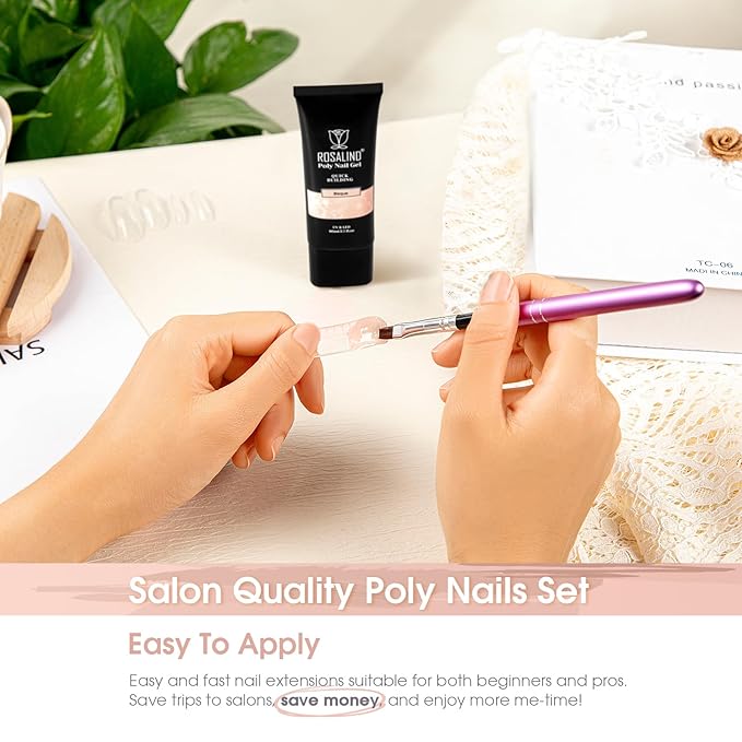 ROSALIND Nude Poly Extension Gel, 2.7 oz Light Nude Poly Nail Gel Builder for Nail Art Decoration, Thickening Extension Easy to DIY Use at Home Need UV Lamp